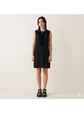 Vtg Ghost England Dress L Black Corded Embroidery Ruffles Lined Viscose 90s Y2K